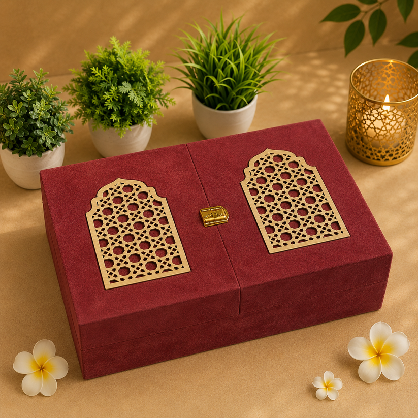 Premium Maroon Velvet Dry Fruit & Chocolate Gift